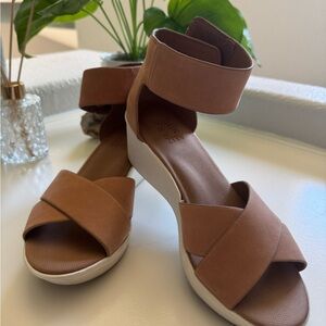 Riviera Brown/Tan Wedge Sandals with Ankle Strap
